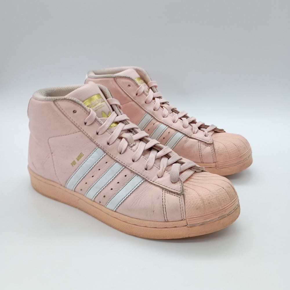 Adidas Pro Model Pink White Leather‎ High Top Shell Toe Sneakers CQ0621 Womens 6